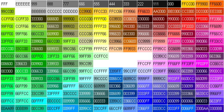 bảng mã màu đầy đủ